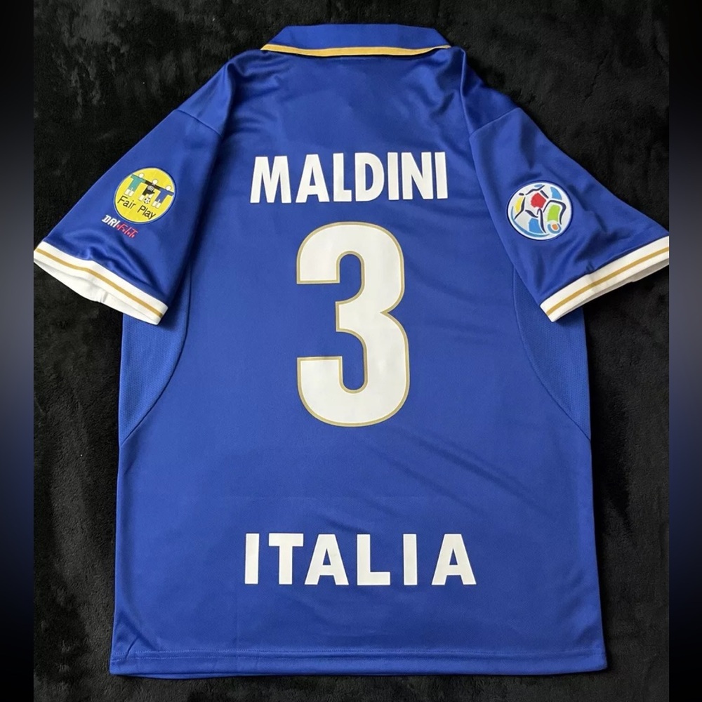 Maldini #3 Italy 1996 Retro Soccer Jersey Home Blue